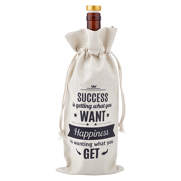 

PandaHall Jute Cloth Wine Packing Bags, Drawstring Bag, Rectangle with Word, Word, 34x15cm Jute Word Orange