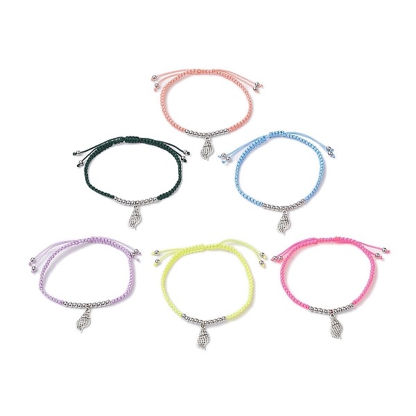 

PandaHall 6Pcs 6 Colors Summer Beach Adjustable Nylon Braided Cord Bracelets, Conch Shell Shape Alloy Charm Stackable Bracelets for Women..., Multicolor