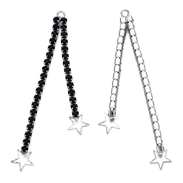 

PandaHall Rack Plated Brass Pave Rhinestone Chain with Star Big Pendants, Cadmium Free & Nickel Free & Lead Free, Platinum, Jet, 80x6x3mm..., Black