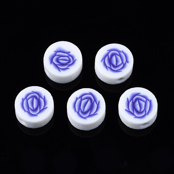 

PandaHall Handmade Polymer Clay Beads, for DIY Jewelry Crafts Supplies, Flat Round with Flower, Mauve, 9~9.5x4~4.5mm, Hole: 1.8mm Polymer..., Purple