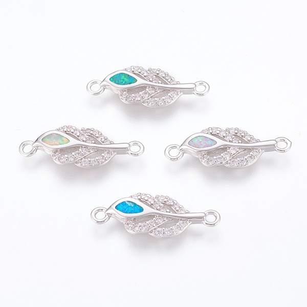 

PandaHall Brass Cubic Zirconia Links, with Synthetic Opal, Leaf, Platinum, Mixed Color, 22x8x2.5mm, Hole: 1.5mm Brass+Cubic Zirconia Leaf..., Multicolor