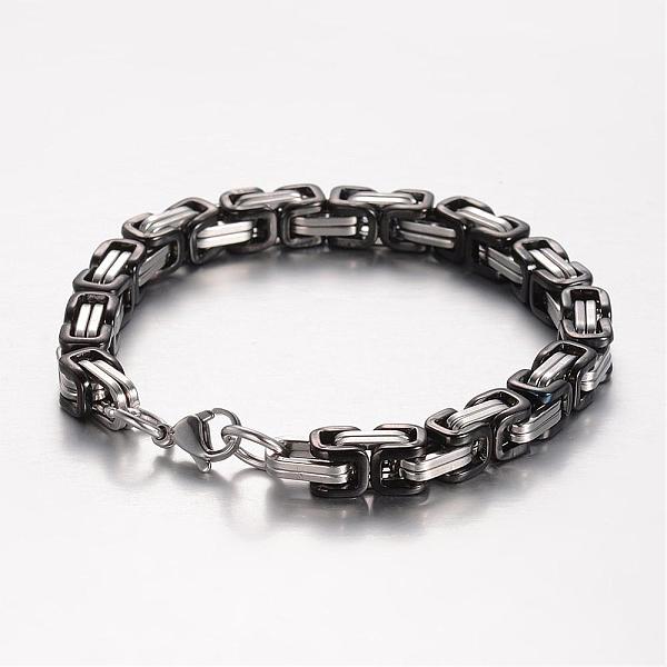 

PandaHall 201 Stainless Steel Bracelets, Byzantine Chain Bracelets, Gunmetal & Stainless Steel Color, 8-5/8 inch(220mm) 201 Stainless Steel