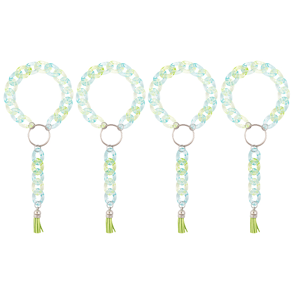

PandaHall CHGCRAFT 4Pcs Wristlet Keychain Acrylic Curb Chain Keychain Bracelet with Faux Suede Tassel Key Ring Bracelet for Women and Girls...