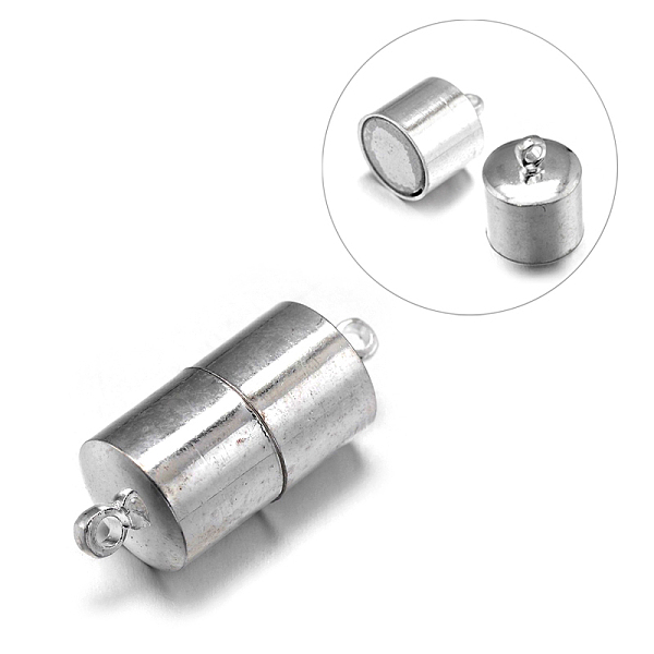 

PandaHall Column Brass Magnetic Clasps with Loops, Nickel Free, Platinum, 28x11mm, Hole: 1mm Brass Column
