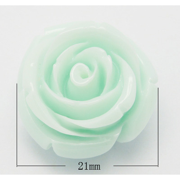 PandaHall Resin Beads, Mother's Day Gift Beads, Flower, Pale Green, Size: about 21mm in diameter, 13mm thick, hole: 2mm Resin Flower Green