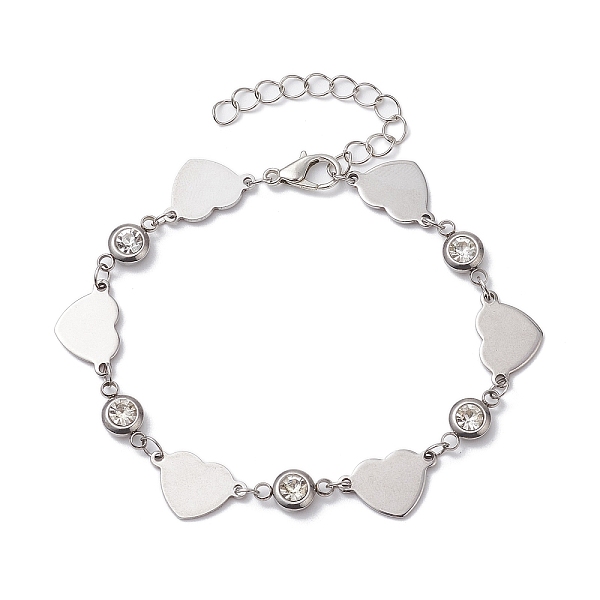 

PandaHall Stainless Steel Heart Link Chain Bracelet with Cubic Zirconia, Stainless Steel Color, 7-5/8 inch(19.5cm) Cubic Zirconia Heart