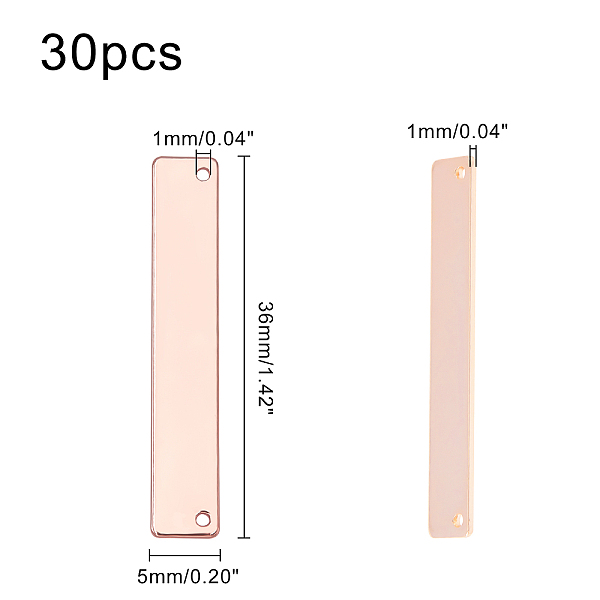 

PandaHall Brass Links, Rectangle, Rose Gold, 36x5x1mm, Hole: 1mm, 30pcs/box Brass Rectangle