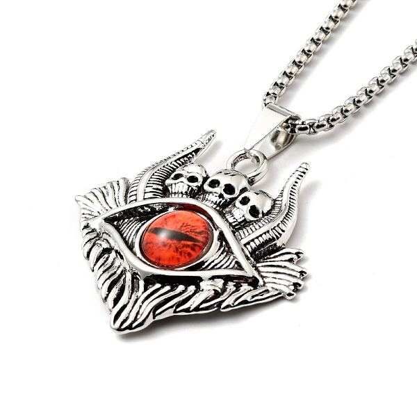 

PandaHall Alloy Skull with Plastic Dragon Eye Pendant Necklace, Gothic Jewelry for Men Women, Red, 23.23 inch(59cm) Alloy Eye Red