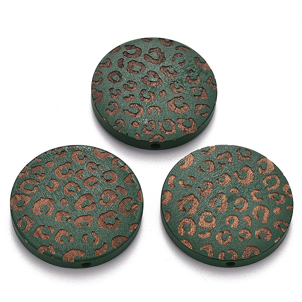 

PandaHall Painted Natural Wood Beads, Laser Engraved Pattern, Flat Round with Leopard Print, Sea Green, 30x5mm, Hole: 1.6mm Schima Wood Flat...