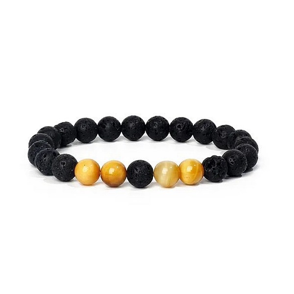 Bracelets extensibles de yoga en perles rondes de 8 mm en œil de tigre naturel et en pierre de lave