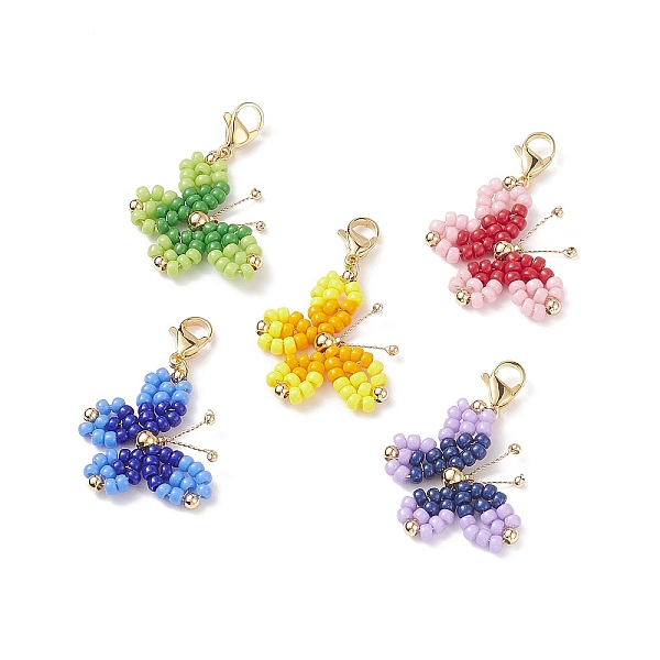 

PandaHall Butterfly Wire Wrapped Rocailles Pendant Decorations, 304 Stainless Steel Lobster Claw Clasps Charms, Mixed Color, 4cm Glass..., Multicolor