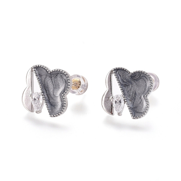 

PandaHall Real 18K Gold Plated Brass Stud Earring Findings, with Loop, with Clear Cubic Zirconia, Enamel and Ear Nuts, Cloud, Black...