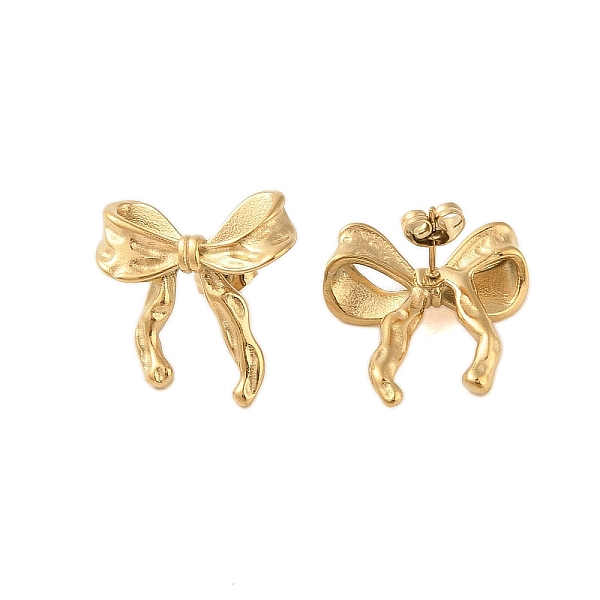 

PandaHall Ion Plating(IP) 304 Stainless Steel Earrings for Women, Bowknot, Real 18K Gold Plated, 23x22mm 304 Stainless Steel Bowknot