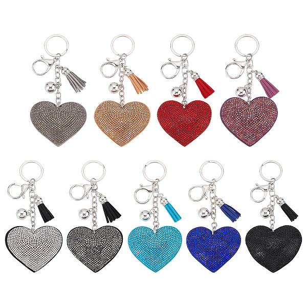 

PandaHall CRASPIRE 9Pcs 9 Color Heart Keychain Pendants Bling Rhinestone Keychains Alloy Key Rings Clip Accessories with Tassel Round Ball..., Multicolor