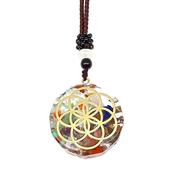 

PandaHall Resin & Natural & Synthetic Mixed Gemstone Pendant Necklaces, Flower, 25.59 inch(65cm) Resin Flower