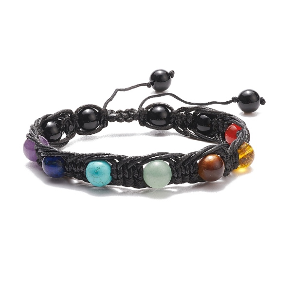 

PandaHall Round Natural & Synthetic Mixed Gemstone Braided Bead Bracelet, Chakra Adjustable Bracelet for Women, Inner Diameter: 2-1/4~3-3/8...