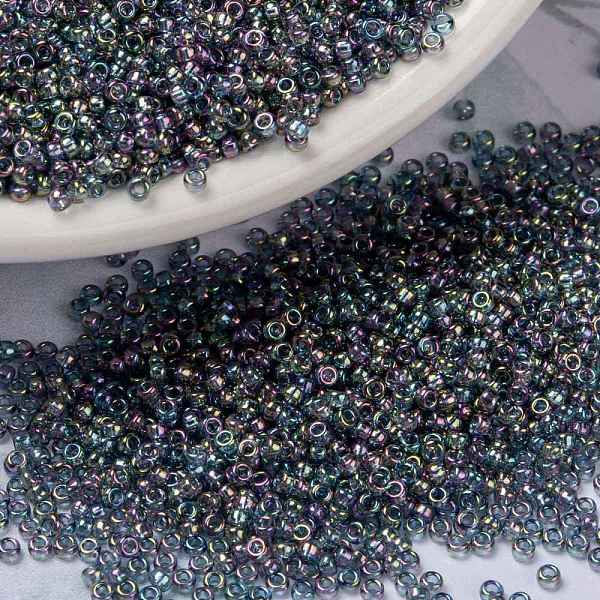 

PandaHall MIYUKI Round Rocailles Beads, Japanese Seed Beads, (RR2444) Transparent Blue Gray Rainbow Gold Luster, 15/0, 1.5mm, Hole: 0.7mm...