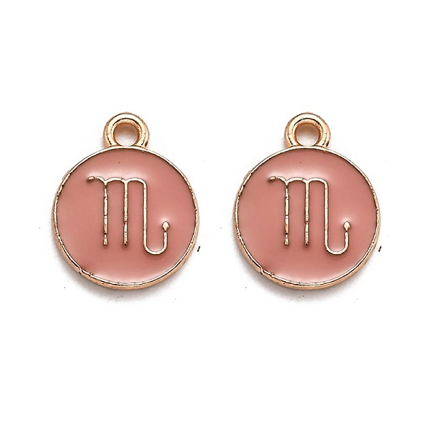 

PandaHall Alloy Enamel Pendants, Flat Round with Constellation/Zodiac Sign, Golden, Light Coral, Scorpio, 15x12x2mm, Hole: 1.5mm..., Pink