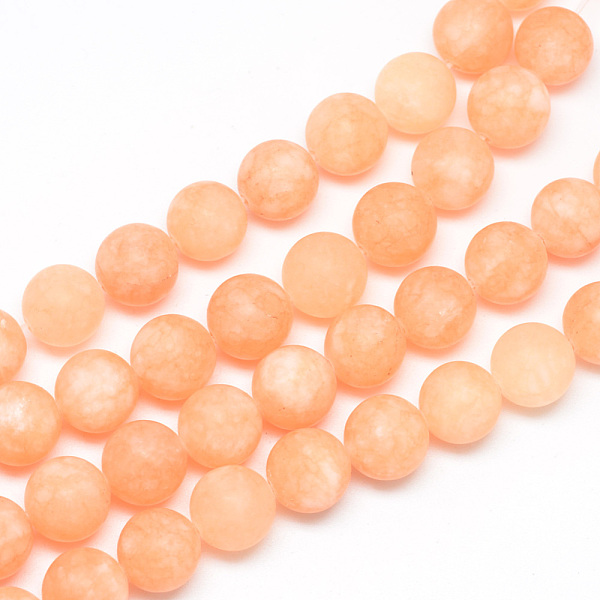 

PandaHall Natural White Jade Bead Strands, Dyed, Frosted, Round, Light Salmon, 8~9mm, Hole: 1mm, about 46~48pcs/strand, 14.9 inch White Jade..., Red
