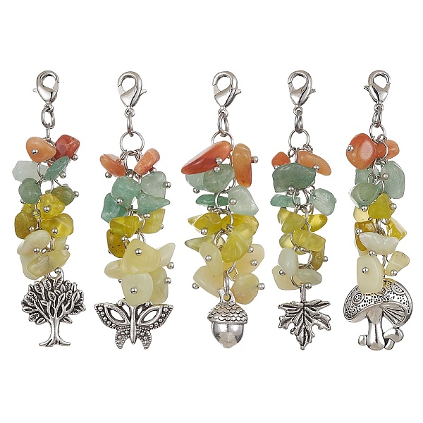 

PandaHall Alloy Charms & Natural Gemstone Chips Beaded Pendant Decoration, with Brass Lobster Claw Clasps, Mixed Shapes, 65~72mm Miriam...