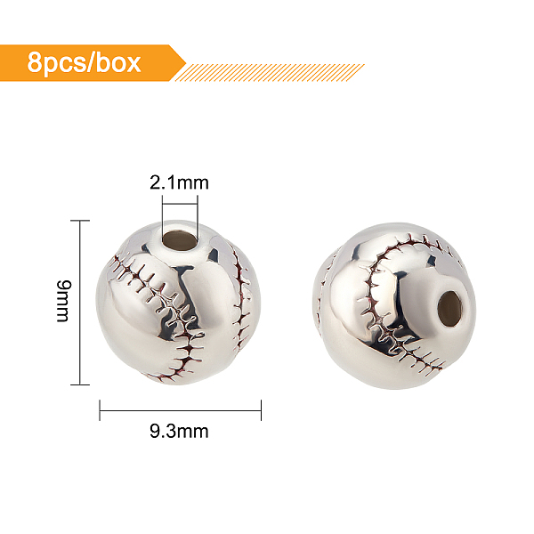 

PandaHall BENECREAT 8Pcs Brass Enamel Beads, Sports Beads, Long-Lasting Plated, Baseball, Real Platinum Plated, 9.3x9mm, Hole: 2.1mm...
