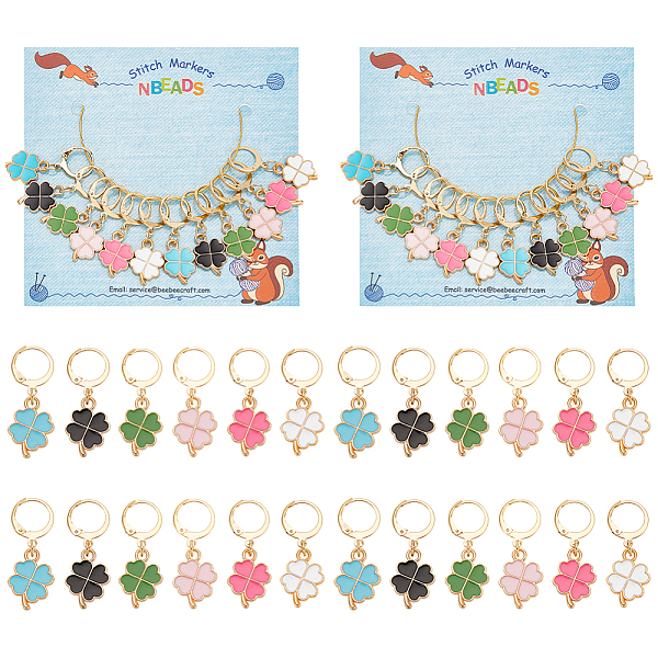 

PandaHall Alloy Enamel Clover Pendant Locking Stitch Markers, 304 Stainless Steel Clasps Stitch Marker, Mixed Color, 3.4cm, 6 color..., Multicolor