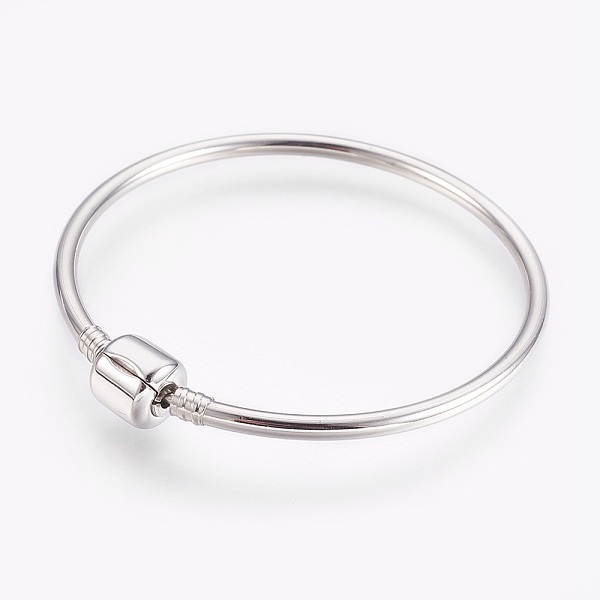 

PandaHall 304 Stainless Steel European Style Bangle Making, with Clasps, Stainless Steel Color, 2-1/4 inch(5.8cm), 3mm Stainless Steel