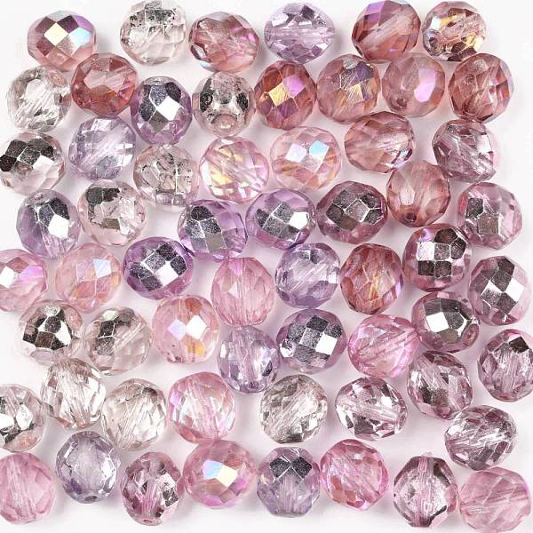 

PandaHall Fire-Polished Czech Glass Beads, Faceted, Ananas, Pink, 10x10mm, Hole: 1.4mm, about 60pcs/bag Czech Glass Round Pink