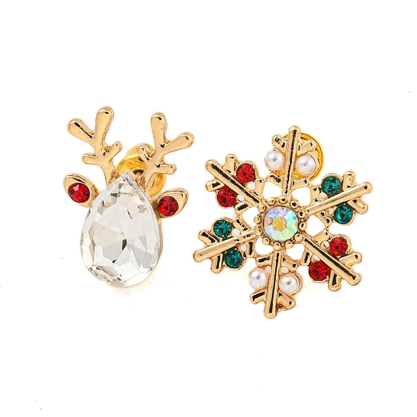 

PandaHall Christmas Alloy Colorful Rhinestone & Plastic Asymmetrical Stud Earrings for Women, with Brass Pins, Golden, Snowflake & Deer..., White