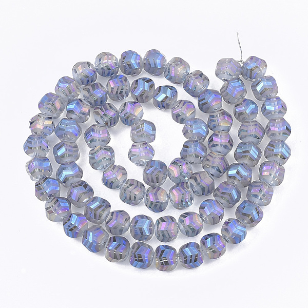 

PandaHall Electroplate Glass Beads Strands, Frosted, Faceted, Round, Cornflower Blue, 9x10x8.5mm, Hole: 1.5mm, about 70pcs/strand, 24.4 inch...