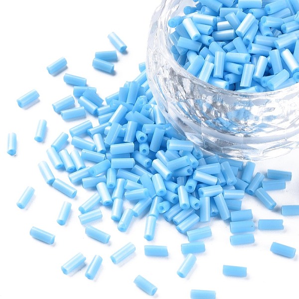 

PandaHall Opaque Colours Glass Bugle Beads, Round Hole, Deep Sky Blue, 3~8x2mm, Hole: 0.7mm, about 450g/pound Glass