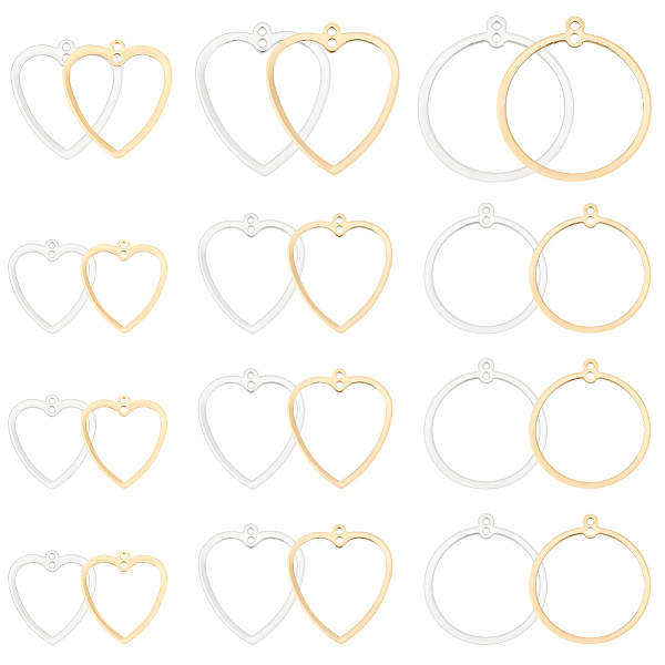 

PandaHall BENECREAT 24Pcs 6 Style Brass Pendants, Long-Lasting Plated, Flat Round & Heart, Golden & Silver, 21~28x19~25x1mm, Hole: 1.4mm...