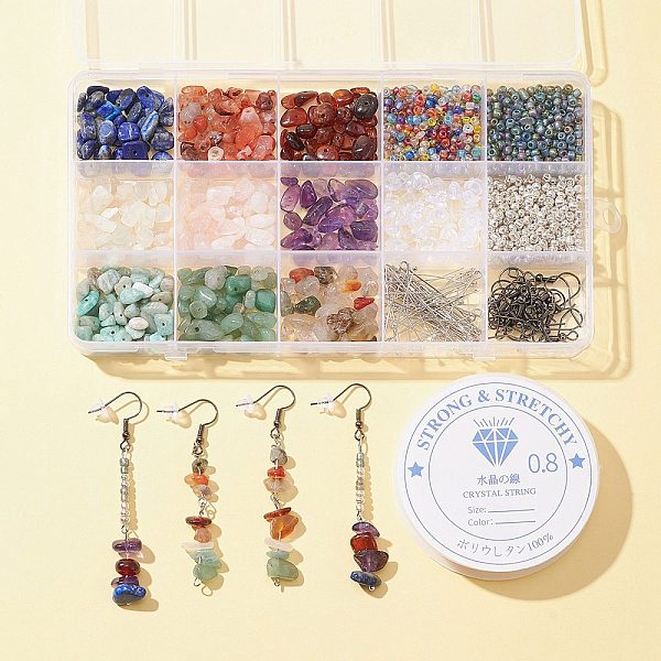 

PandaHall DIY Beaded Earring Bracelet Making Kit, Including Natural Mixed Gemstone Chips & Round Glass Seed Beads, Iron Earring Hooks...