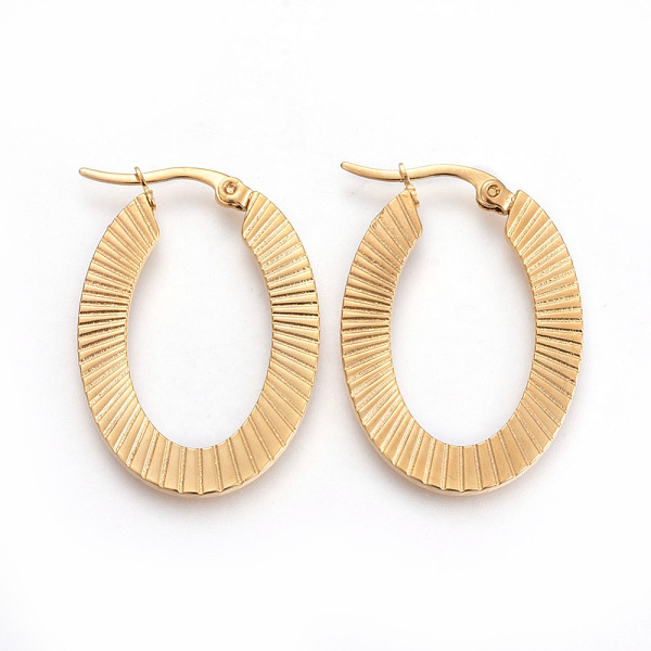 

PandaHall 201 Stainless Steel Hoop Earrings, with 304 Stainless Steel Pin, Hypoallergenic Earrings, Oval, Golden, 33x23x1.5mm, Pin: 1mm 201...