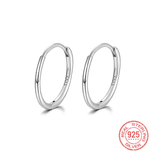 

PandaHall Rhodium Plated 925 Sterling Silver Huggie Hoop Earrings, with S925 Stamp, Platinum, 10mm Sterling Silver Ring
