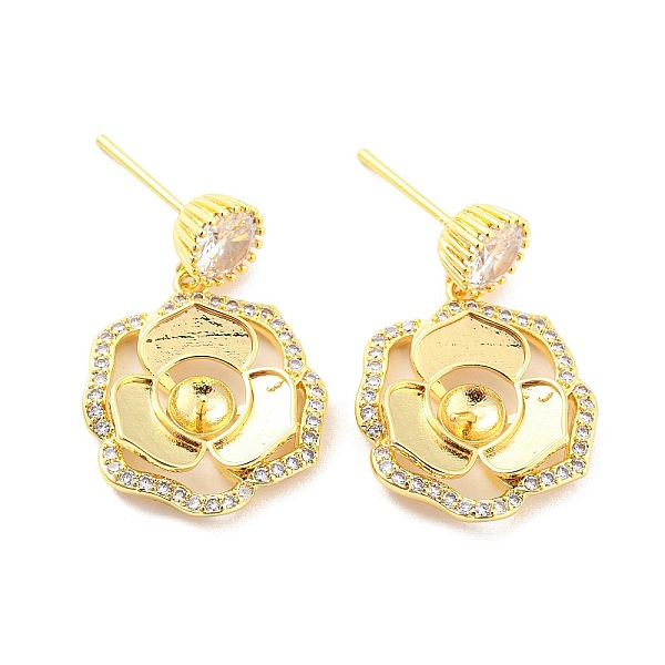

PandaHall Flower Shape Brass Micro Pave Cubic Zirconia Dangle Stud Earring Findings, Earring Settings for Half Drilled Beads, Long-Lasting..., Clear