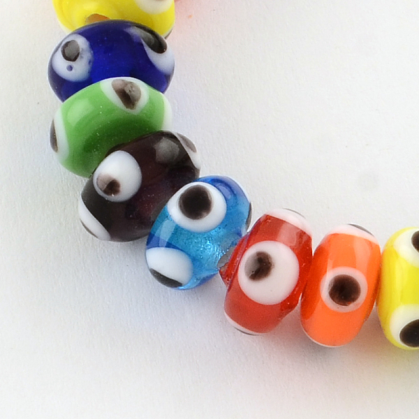 

PandaHall Rondelle Evil Eye Lampwork Bead Strands, Mixed Color, 9~11x5~6mm, Hole: 2mm, about 50pcs/strand, 11 inch Lampwork Rondelle..., Multicolor