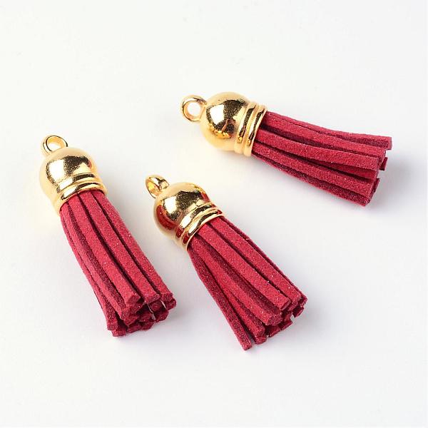 

PandaHall Faux Suede Tassel Pendant Decorations, with CCB Plastic Cord Ends, FireBrick, 35~37x10mm, Hole: 2.5~3mm Faux Suede Red