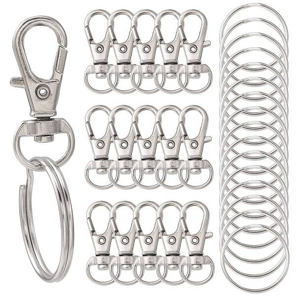 

PandaHall 25Pcs Alloy Swivel Lobster Claw Clasps, Swivel Snap Hook, with 25Pcs Key Rings, Platinum, Lobster Claw Clasps: 30.5x11mm, Hole...