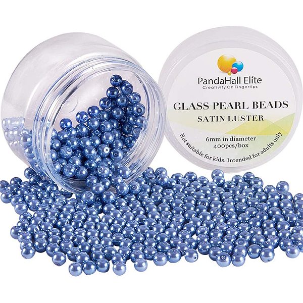 

PandaHall About 400 Pcs 6mm Tiny Satin Luster Glass Pearl Bead Round Loose Spacer Beads for Jewelry Making Cornflower Blue Glass Round...
