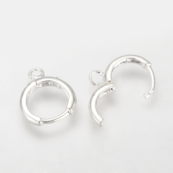 

PandaHall Brass Hoop Earrings, Silver, 14~16x12~13mm, Hole: 2mm, Pin: 0.8mm Brass