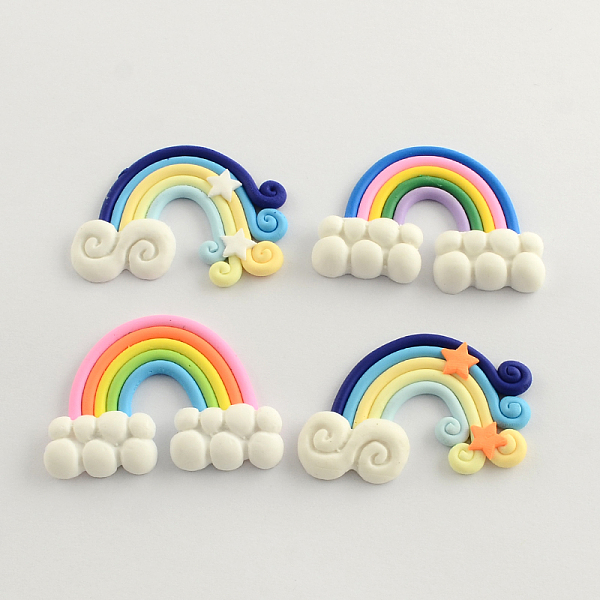 

PandaHall Handmade Polymer Clay Cabochons, Rainbow, Mixed Color, 36x47~50x5~6mm Polymer Clay Half Round Multicolor