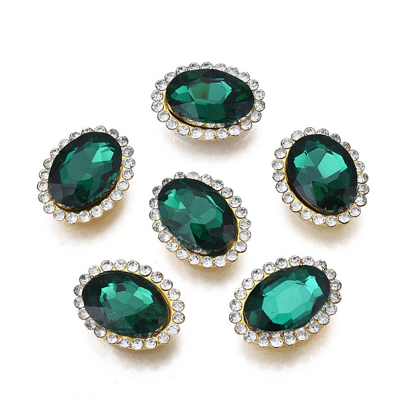 

PandaHall Sew on Rhinestone, Transparent Glass Rhinestone, with Iron Prong Settings, Faceted, Oval, Emerald, 18x14x6mm, Hole: 1.2mm Glass..., Green