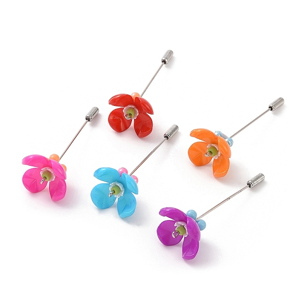 

PandaHall Acrylic Beaded Flower Lapel Pin, Brass Safety Pin Brooch for Suit Tuxedo Corsage Accessories, Mixed Color, 63mm, Pin: 0.8mm..., Multicolor