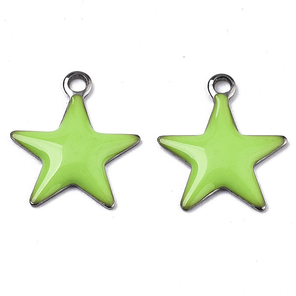 

PandaHall 201 Stainless Steel Enamel Charms, Star, Stainless Steel Color, Green Yellow, 14.5x12.5x2mm, Hole: 1.5mm Stainless Steel+Enamel...