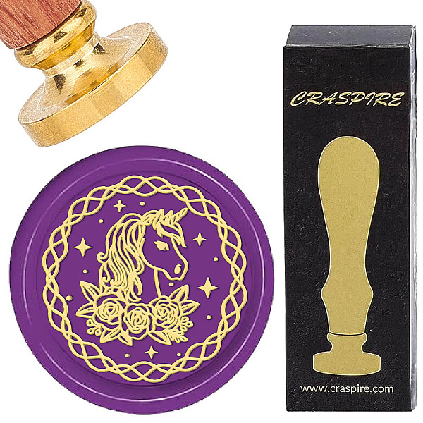 

PandaHall Brass Wax Seal Stamps with Rosewood Handle, for DIY Scrapbooking, Unicorn Pattern, 25mm Brass Unicorn