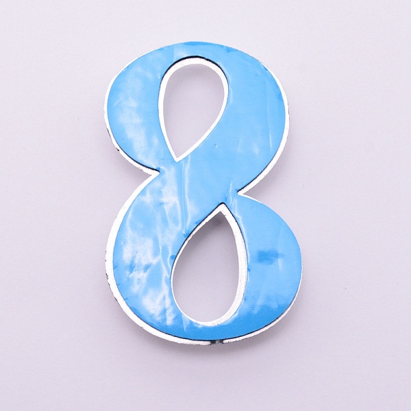 

PandaHall Plastic & PVC Number Sign Labels, Silver, Num.8, 8: 70x44.5x8mm Plastic Silver