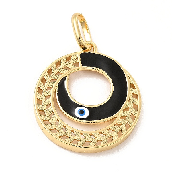 

PandaHall Brass Pendants, with Enamel, Real 18K Gold Plated, Long-Lasting Plated, Round Ring with Evil Eye Charm, Black, 36.5x32.5x3.5mm...