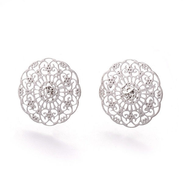 

PandaHall Brass Stud Earring, Flower, Real Platinum Plated, 14.5x0.3mm, Pin: 0.7mm Brass