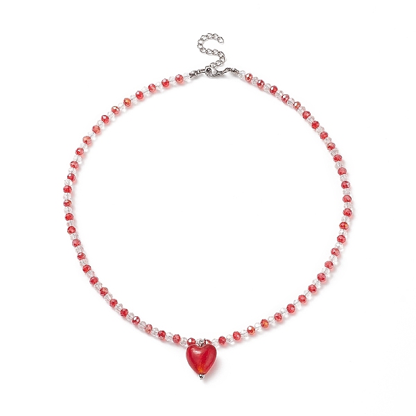 

PandaHall Glass Heart Pendant Necklace with Beaded Chains for Women, Red, 16.18 inch(41.1cm) Glass Red